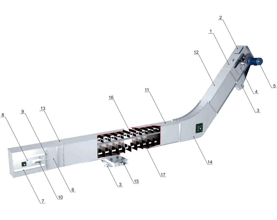 Наклонный транспортер скребковый
